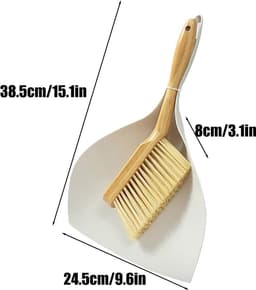 Handbezem en schep - Veegset - Kruimels opruimen - Ergonomisch houten handvat - 22.5 x 5.5 x 33.5 cm - Wit — thumbnail 5
