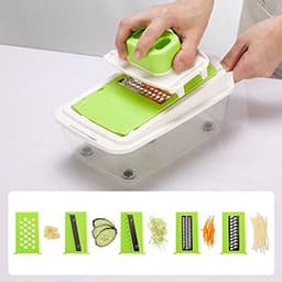 Multifunctionele Mandoline - Keukenmachine Groente - Maaltijd Voorbereiding - 19-in-1 Wisselbare Messen - 1.3 Liter Capaciteit - Groen Wit — thumbnail 5