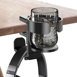 Bureau bekerhouder, hoofdtelefoonhouder, gaming headsethouder, 2-in-1 compatibel met hoofdtelefoon en waterbeker (zwart) — thumbnail 1