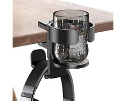 Bureau bekerhouder, hoofdtelefoonhouder, gaming headsethouder, 2-in-1 compatibel met hoofdtelefoon en waterbeker (zwart)