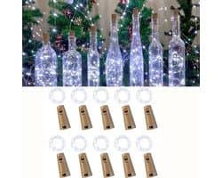 10 stuks wijnfleslampjes met kurk, 10 LED's, 1 m draad, kurkfleslampjes, mini-lichtsnoer met feeënmotief, voor zelfgemaakte potten, Halloween, Kerstmis, feesten, bruiloften (wit) - sfeerverlichting voor eettafeldecoratie