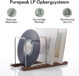 Purepeak LP Opbergsysteem Geschikt voor 30 LP's - LP Opbergrek - Vinyl Houder - Platen Standaard - Verstelbaar Rek - Hout - Metaal — thumbnail 2