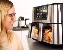 Dubbele Heteluchtfriteuse - Airfryer XXL - Gezond Koken - Twee Manden 5.5L - 32x43x38 cm - Roestvrij Staal — thumbnail 2