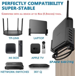 Store_9 - Universele wandhouder - Multifunctioneel rek - Zwart - Voor tv-box en router - Geschikt voor apparaten tot 4 cm dik — thumbnail 4