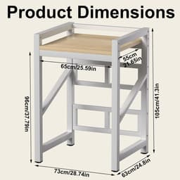 Wasmachine Droger Stapelkit - Wasrek Verhoger - Ruimte Besparen - Verstelbare Hoogte - 73 x 63 x 105 cm - Zwart — thumbnail 2