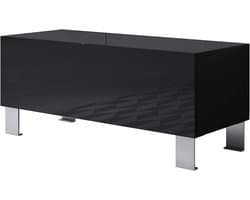 TV Meubel - TV Kast Woonkamer - Opbergen Entertainment - Glanzende Afwerking - 100 cm Breed - Zwart