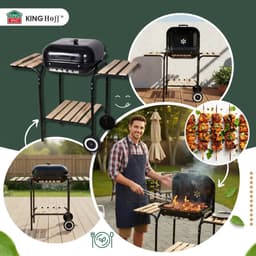 KINGHOFF Houtskoolbarbecue KH-2034 - BBQ met Deksel, Zijtafels en Wielen - 43 x 39,6 cm — thumbnail 4