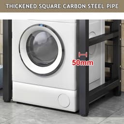 Wasmachine- en Drogerstandaard – Wasmachinehouder – Stapelrek – Wasmachine Lift – Drogerrek – Verstelbare Hoogte – Stevig Smeedijzer Teak Kleur — thumbnail 5