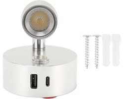 RV Leeslamp - Bedlampje Boot - Lezen in Camper - Met USB C Poort - 7 cm Basis - Zilver