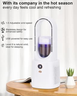 Bladeless Tafelventilator - Stille Ventilator voor Slaapkamer en Kantoor - Veilige Ventilator zonder Bladen - Compacte Aircofan met Touch Control-wit — thumbnail 4