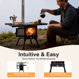 Emvae Camping Houtkachel - Camping kachel - Opvouwbare camping bbq - Verstelbare Hoogte - Zwart — thumbnail 5