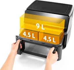 Dubbele Kamer Airfryer - Heteluchtfriteuse Airfryer met Scheidingswand - Gerechten Bereiden - Dubbele Zone Functie - 9 Liter - Zwart — thumbnail 2