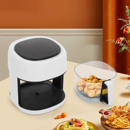 Heteluchtfriteuse - Airfryer Frituurpan - Gezond Koken - Glazen Bakmand - 33 Liter - Zwart Wit — thumbnail 4