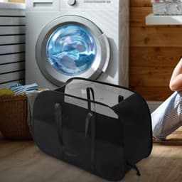 Wasmand Netweefsel - Opvouwbare mand - Kleding sorteren - Grote capaciteit - 90 Liter - Zwart — thumbnail 4