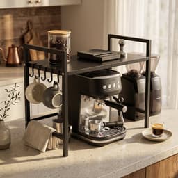 Lynexa Keukenkast Organizer Uitschuifbaar 38-64 cm - Magnetronkast - Magnetron Rek - Keukenrek met 6 Haken - Opbergrek voor Airfryer en Oven - Zwart — thumbnail 4