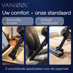 VANJOOL® Steelstofzuiger Draadloos – 120W Krachtige Accu Stofzuiger – 2-in-1 Kruimeldief – 9 kPa Zuigkracht – Zakloos – Inclusief 3 Opzetstukken – CleanDetect Technologie – Zwart / Blauw — thumbnail 5