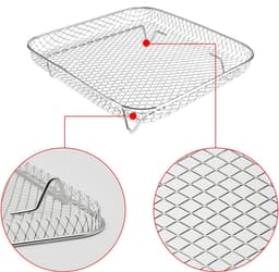 Airfryer Rek - 3-Pack- Stapelbare Roestvrijstalen Airfryer Mandjes – 3-Laags Koelrek voor Oven – Rechthoekige Airfryer Accessoires - 20*20*4cm — thumbnail 3
