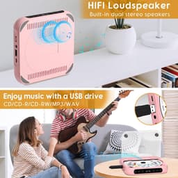KZQ Draagbare cd-speler met Bluetooth 5.3 – roze, 2000 mAh, ondersteunt CD/USB/SD/AUX, voor thuis en reis — thumbnail 3
