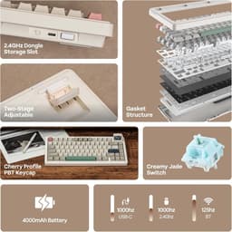EPOMAKER RT82 Draadloos Mechanisch Gaming Toetsenbord - 75% Layout - Met Afneembaar LCD Scherm (Mini TV) - Gasket Mount - Hot-Swappable - US QWERTY - Retro White — thumbnail 3