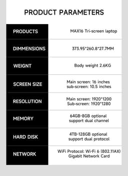16" + 10.5" + 10.5" Triple-Screen Laptop, Intel Core i7-1260P, 32GB DDR4, 1TB SSD, Iris Xe Graphics, Vingerafdruk & Gezichtsherkenning, WiFi 6, BT 5.2, Windows 11 — thumbnail 5