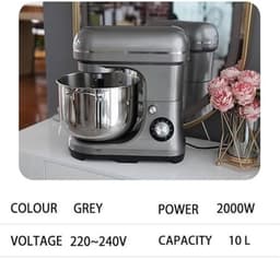 Staande Mixer - Keukenmachine Deegmaker - Bakken Brood Cake - 8 Snelheden - 10L Kom - Zilver — thumbnail 3