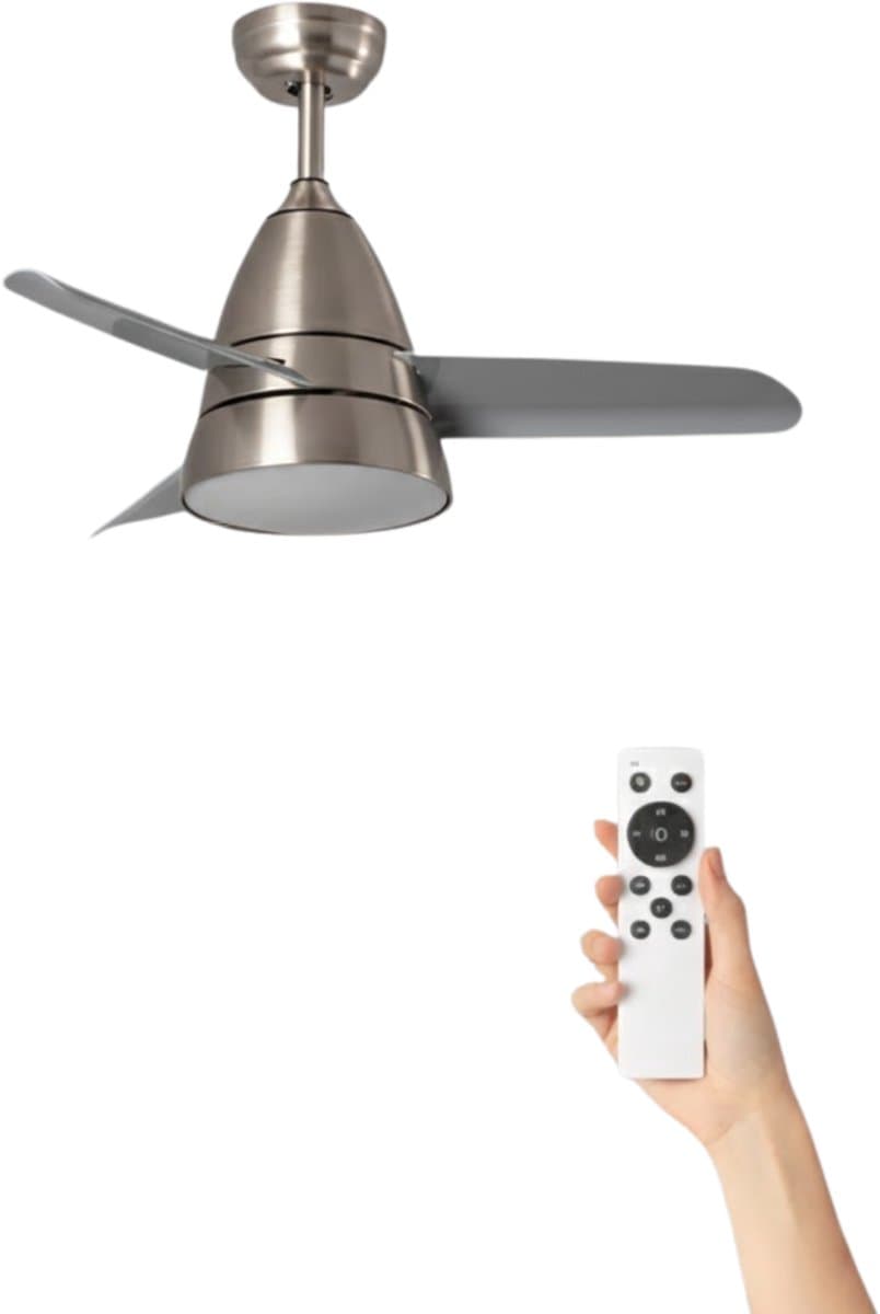 Fantiluxe - Holmstrom - Plafondventilator met verlichting - Zilver - Ø91cm - Afstandsbediening - Met lamp - Plafond ventilator - Slaapkamer — afbeelding 1