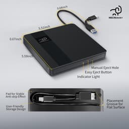 Externe CD/DVD Drive - Dvd Brander Lezer - Bestanden Backuppen - Plug & Play - Slim Draagbaar - Zwart — thumbnail 5