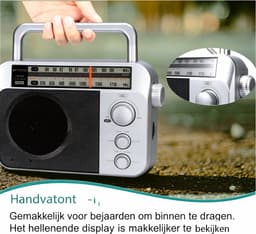 Noodradio - Retekess Draagbare radio - Werkt op batterijen en op Netstroom - Retro radio - FM radio - Keukenradio - Noodradio Denk Vooruit - Handvat - Koptelefoonaansluiting - Zilver (TR604) -Vaderdagcadeau — thumbnail 5