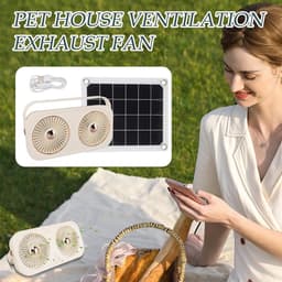 Huisventilator Zonne-energie - Buiten Ventilator - Luchtcirculatie Buiten - Energiezuinig Accu - 20W Paneel - Beige — thumbnail 1