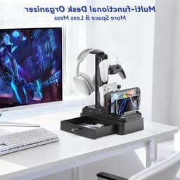 Multifunctionele Hoofdtelefoonstandaard met Tray - Draaiende Houder voor Headsets en Afneembare Desk Controller - Organizer voor Telefoons en Tablets — thumbnail 5