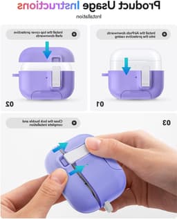Beschermende Hoes voor AirPods 4 met MagSafe Ondersteuning, Telefoonhouder Functie en Carabiner Haak - Paarse Kleur, Ideaal voor Reizen en Dagelijks Gebruik — thumbnail 3
