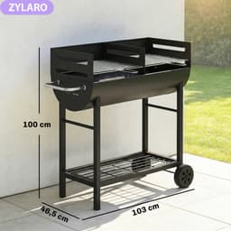 Premie Houtskool Barbecue - Smoker Barbecue met 2 Grillzones - in Hoogte Verstelbaar - Barbecuegrill - Grillwagen - Grillrooster - Houtskoolgrill met Wielen & Handgreep - BBQ voor buiten, tuin - Zwart — thumbnail 2
