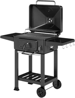 Premie Houtskool Barbecue - Smoker Barbecue - in Hoogte Verstelbaar - Barbecuegrill - Grillwagen - Houtskoolgrill - Houtskoolgrill met Deksel, Thermometer, Wielen, Bijzettafel & Handgreep - BBQ voor buiten, tuin - Zwart — thumbnail 3