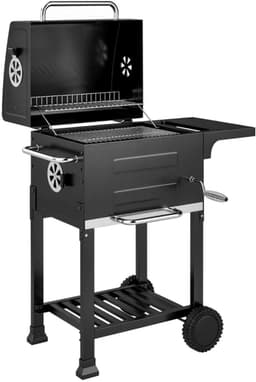 Premie Houtskool Barbecue - Compacte Smoker Barbecue - Barbecuegrill - Grillwagen - Houtskoolgrill met Deksel, Bijzettafel, Deksel, Thermometer, Planken - Verplaatsbaar - BBQ voor buiten, tuin - Zwart — thumbnail 1