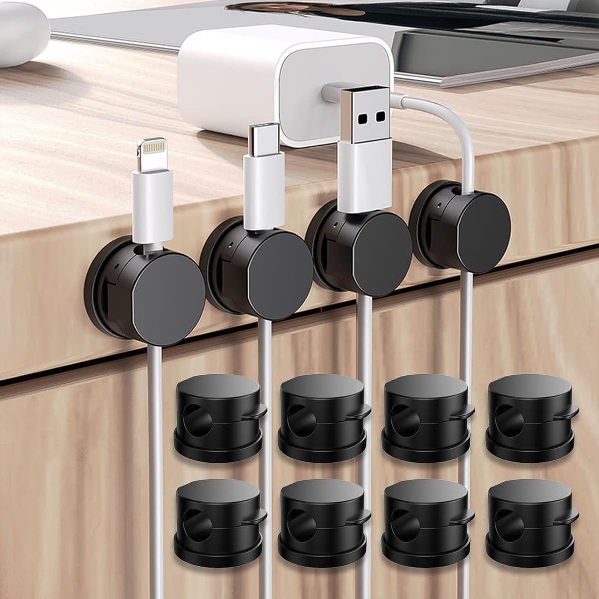 Magnetische Kabelhouder met Draaiende Basis voor USB Oplaadkabels - 12 Stuks Kabelbeheer voor Thuis en Kantoor — afbeelding 1