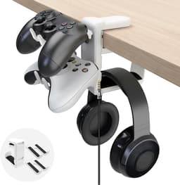 Hoofdtelefoonstandaard en Controllerhouder | 360° draaibare Headsethouder met Kabelorganizer | Universele Gaming-accessoires - Wit — thumbnail 1