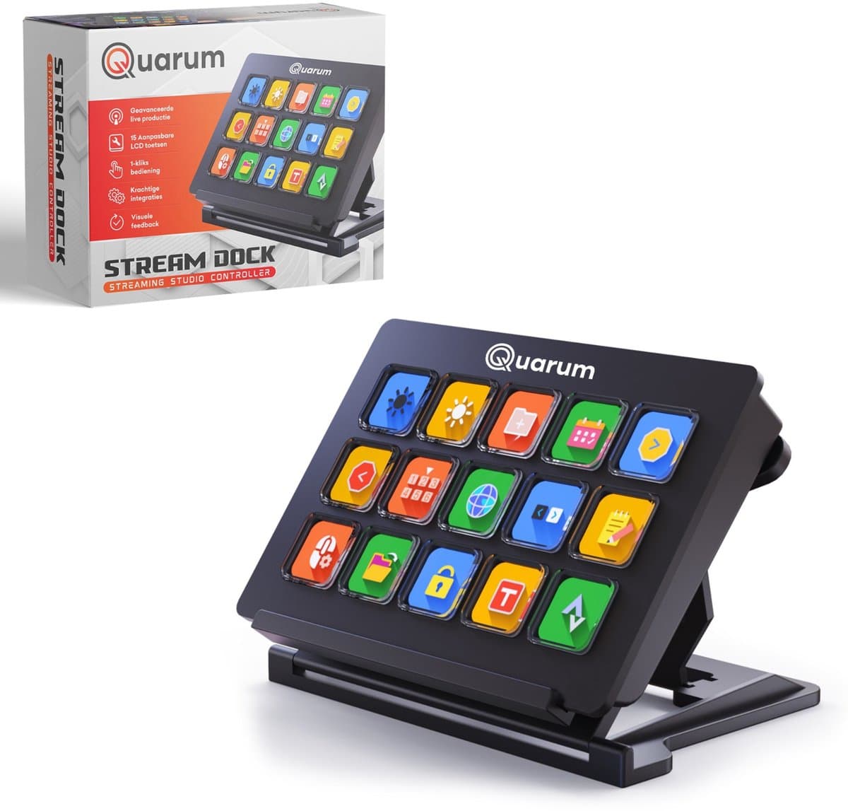 Quarum Stream Dock – Streaming Deck – 15 LCD Toetsen – RGB – USB-C — afbeelding 1