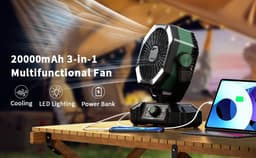 NordHaus Campingventilator Green - Draagbare Buitenventilator - Bureauventilator - 20000mAh Accu - 8 Snelheden & 4 LED Lampen — thumbnail 2