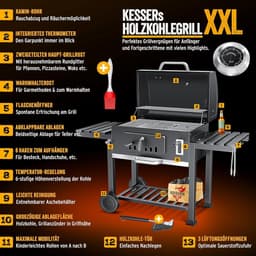 Houtskoolbarbecue XXL Grillwagen met Deksel en Thermometer 153x73x137 cm – Rookoven BBQ met Warmhoudrek, Opbergplanken, Wielen en Grillaccessoires voor Tuin & Buiten Koken – HomebyNicole — thumbnail 4