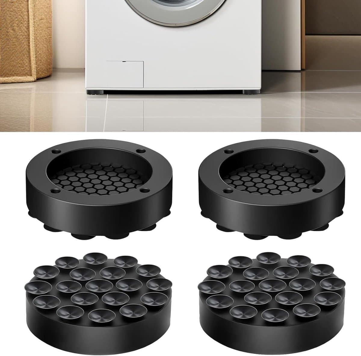 Universele Antivibratie Dempers voor Wasmachines - Set van 4 Rubber Matten voor Stabiele Plaatsing en Geluidsreductie, Geschikt voor Koelkasten en Apparaten — afbeelding 1