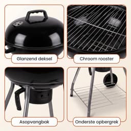 Lomera Kogelbarbecue - Houtskoolbarbecue - BBQ met Deksel en Asopvangbak - Barbecue met Wielen en Ventilatiesysteem - Houtskool Kogelgrill voor Tuin - Grote Ronde Tuinbarbecue - Grillrooster - Houtskoolbbq - Grill — thumbnail 5