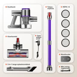 Elekiatech Steelstofzuiger- 46000Pa - 50 Minuten Gebruikstijd - 8 Kegel Filtersysteem Steelstofzuiger Draadloos - 1,5 L Stofbak - 2200 mAh Accu - voor Tapijten en Harde Vloere - Paars — thumbnail 10