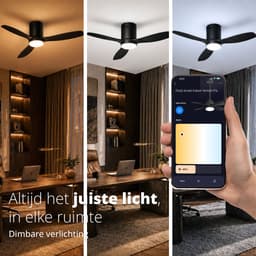 FlinQ Venturo Smart Plafondventilator met Verlichting - Ventilator voor aan het Plafond - Ideaal voor op de Slaapkamer - Bestuurbaar met App of Afstandsbediening — thumbnail 4
