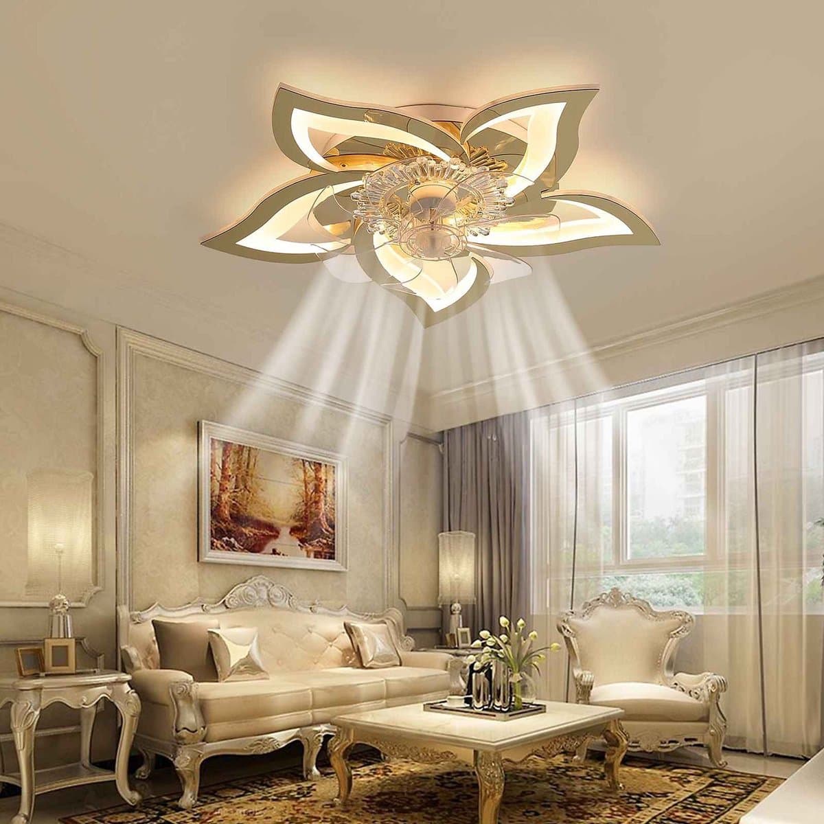 5 Lotus Ventilator - Bedienbaar Met Afstandsbediening & APP - Goud - Plafondventilator - Plafonniere - 6 Standen - Moderne Lamp - ⌀ 69cm — afbeelding 1
