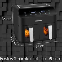 Heteluchtfriteuse Dubbel - Mini Oven - Gezond Koken - Twee Zones - 8 Liter - Zwart — thumbnail 5