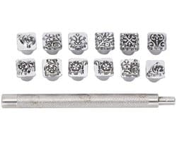 Complete Stempelset van 12 Stukken voor Metalen, Houten, Plastic en Leren Projecten met Diverse Patronen en Ontwerpen