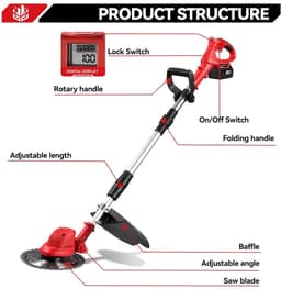 Cventrix Borstelloze elektrische grasmaaier, Grasmaaier, Electrische grasmaaier, 10 inch, Grastrimmer, 4000W, Inclusief Accu en oplader. — thumbnail 4