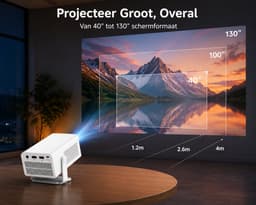 QualyLiving HY300 Max Mini Beamer – 4K Ondersteuning – WiFi 6 & Bluetooth 5.4 – Auto Focus – Draagbare Projector – Thuisbioscoop — thumbnail 5