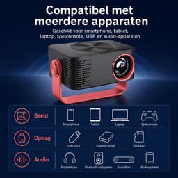 Gloovon® Projector Mini - Full HD 1080P & WiFi - Geschikt voor Home Cinema & Smartphone - HDMI aansluiting - Compact - Zwart/Rood — thumbnail 2