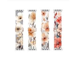 Gemengde kleuren smartwatch bandjes set – 4 stuks – horloge band – dames en heren – elastische nylon strap – bloemen print – geschikt voor Apple Watch 42mm (serie 1 / 2 / 3) / 44 mm / 45 mm / 46 mm (serie 10 / 11) / 49 mm (Ultra / Ultra 2)